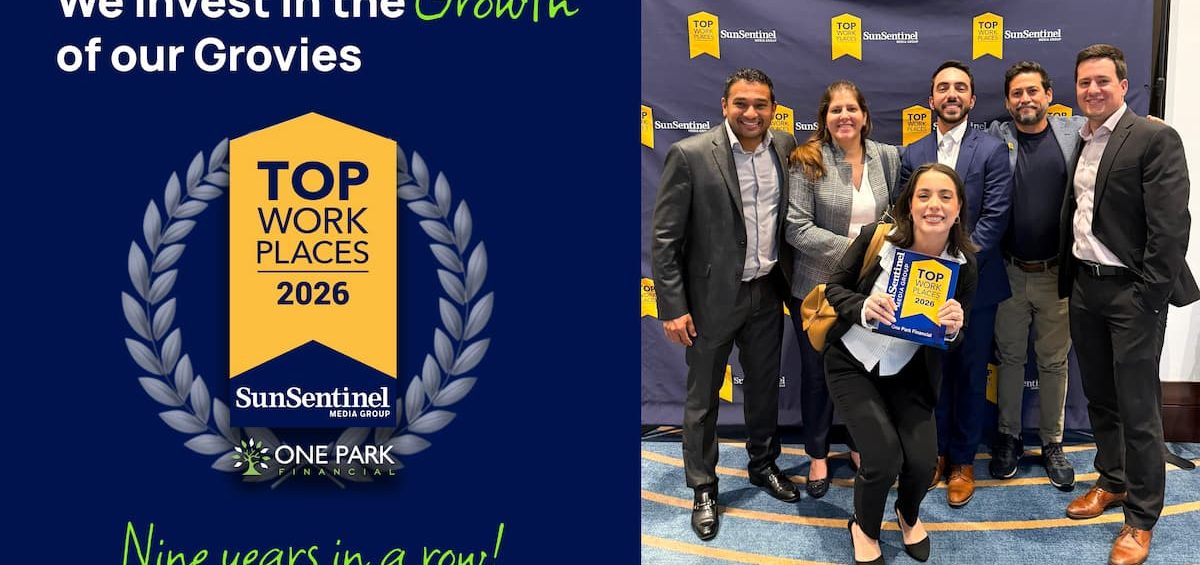 One Park Financial team celebrating ninth Sun Sentinel Top Workplaces award win